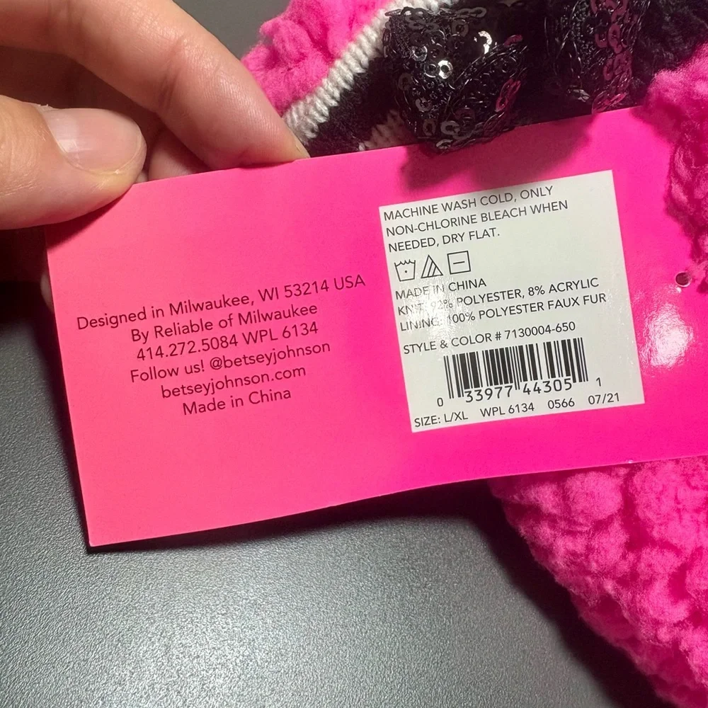 BETSEY JOHNSON Pink Fuzzy Sock with Sequin Bow
